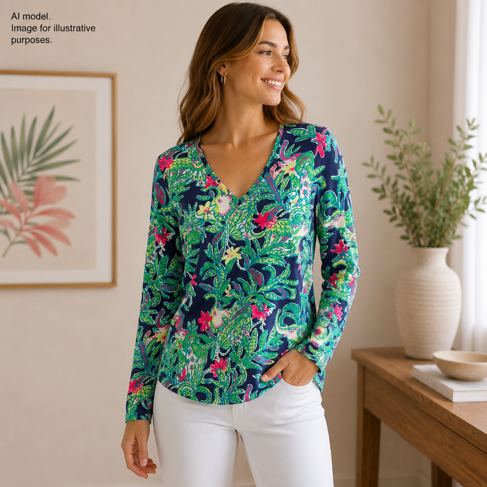 Lilly Pulitzer Shirt Womens Small Blue Floral Etta Soft Resort Cruise Lounge